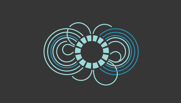 Dynamic vector graphic illustrating magnetic field lines or audio waves radiating from a central segmented ring.