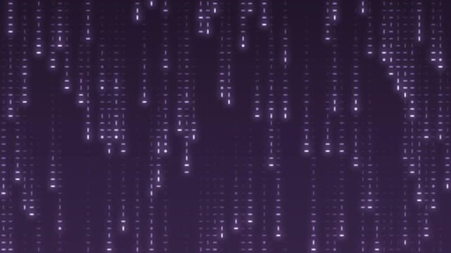 Falling digital code rain glowing streaks seamless loop in bright violet tones