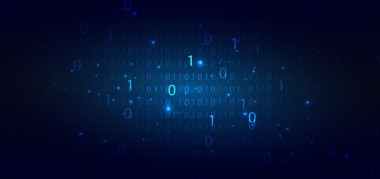 Binary Code Digital Technology Background with Glowing Blue Data and Futuristic Network.