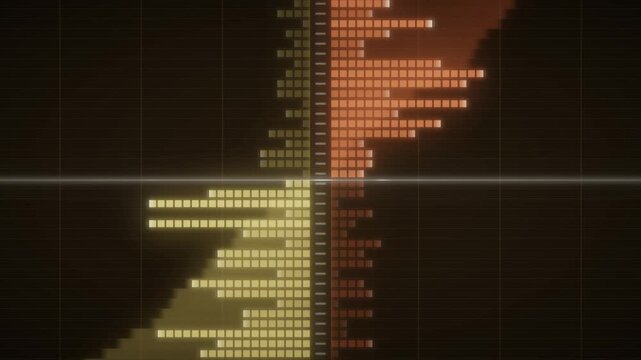 Trading order book depth ladder with green bid and red ask rows updating, stock market and crypto finance background, seamless loop in deep gold tones