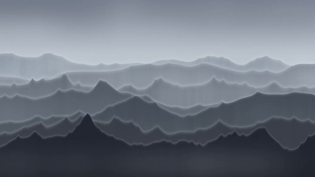 Hazy Mountain Peaks Sliding Past in a Reverse Side Pan, Layered Ridgeline Depth Planes, Seamless Loop in calm pearl tones