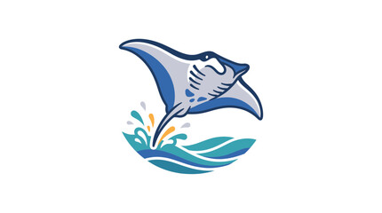 Fototapeta premium Manta ray jumping from ocean waves illustration.
