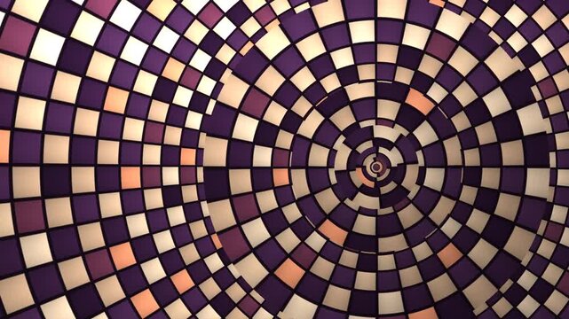 Fan Laid Mosaic Pavement of Beveled Tiles in Concentric Courses That Double and Counter Rotate, Seamless Loop in subtle plum tones