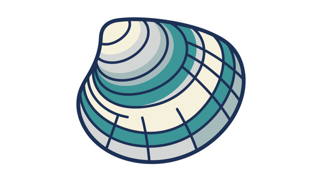Stylized blue and white striped seashell clam icon.