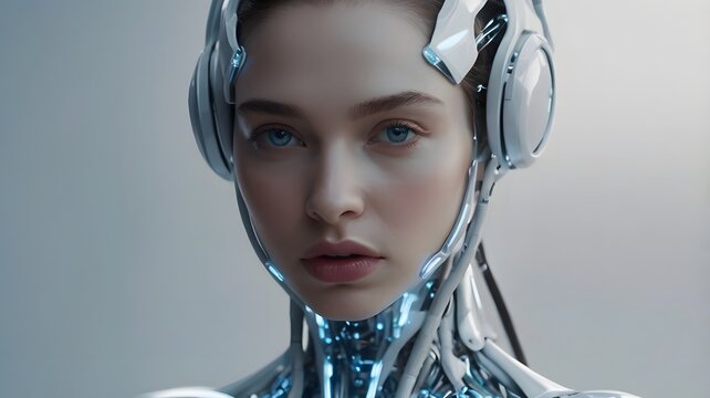 Portrait of futuristic cyborg woman with mechanical details artificial intelligence android female human high tech sci fi