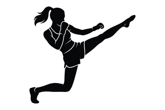 Sportswoman performing a high kick martial arts technique with taekwondo