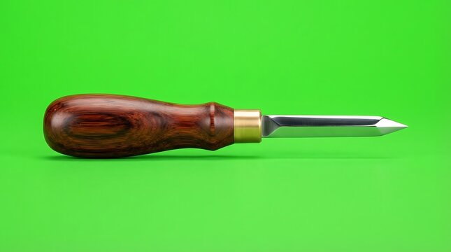 A high quality leather working scratch awl with polished wooden handle