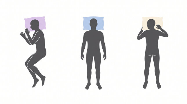 Sleep Position Chart Showing Side Back and Stomach Sleeping, Sleep Health Illustration
