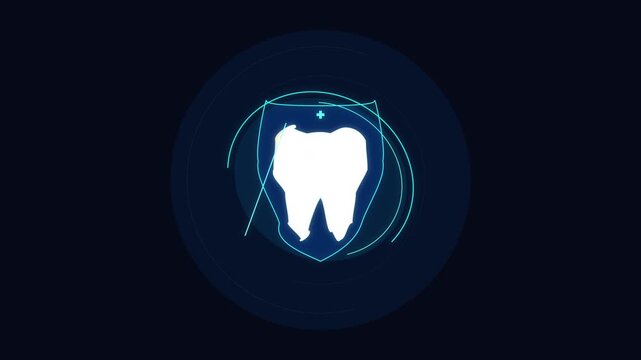 Animated clean and dirty tooth visualization for oral health and whitening, blue aura protection