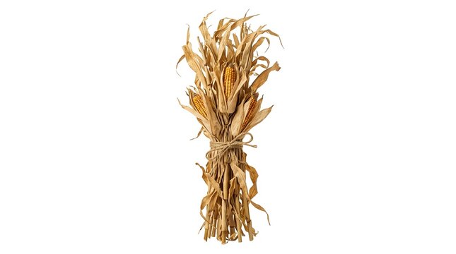 A rustic bundle of dried corn stalks tied together for fall harvest decor.