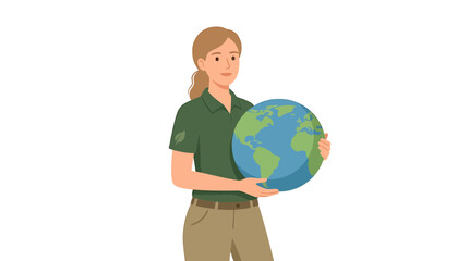 Fototapeta premium Caucasian Female Environmental Officer Holding Blue Green Globe