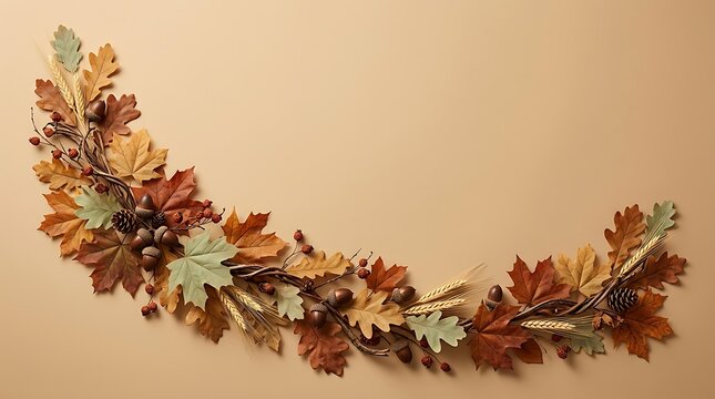 A beautiful and festive thanksgiving day arrangement featuring a stunning array of colorful autumn leaves creating a warm and inviting atmosphere for celebration
