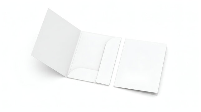 Clean White Presentation Folder Mockup Featuring Open and Closed Stationery Layouts on Isolated Background