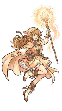 Anime Witch Girl Conjuring Light Magic with Crystal Staff
