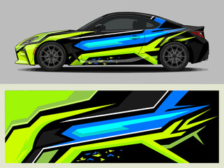 Fototapeta premium Futuristic sports car with neon racing decals and sleek design.