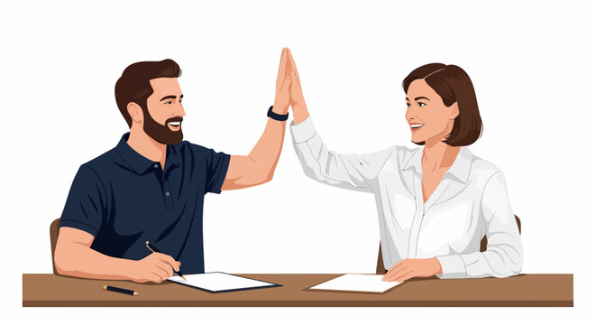 Co-Founders High-Fiving Venture Partner After Signing Deal