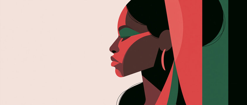 Flat vector illustration of an African American woman in profile  