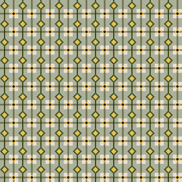 Earth Tone Olive Green Geometric Seamless Pattern, Organic Nature Inspired Diamond Grid Background for Eco Packaging and Textiles