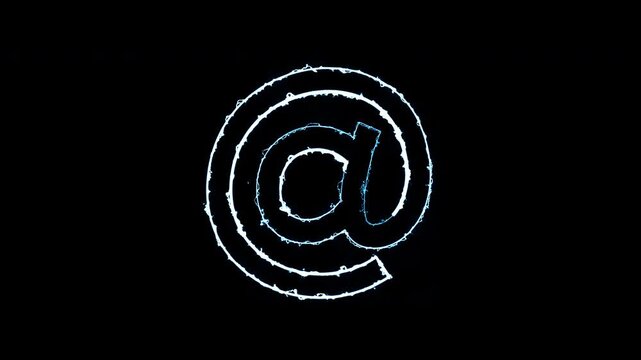 Blue Neon At Symbol Graphic With Radiant Glowing Animation On Black Background