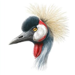 Fototapeta premium Detailed Pointillism Illustration Of A Black Crowned Crane Profile On A Clean White Background