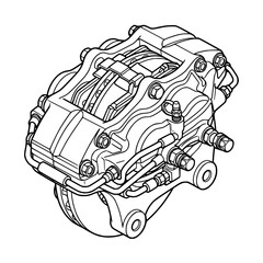 Fototapeta premium Automotive Brake Caliper Line Art
