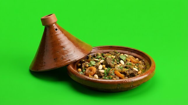 A traditional clay tajine filled with a delicious moroccan lamb stew dish