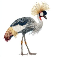 Fototapeta premium Detailed Pointillist Illustration Of A Gray Crowned Crane On White Background
