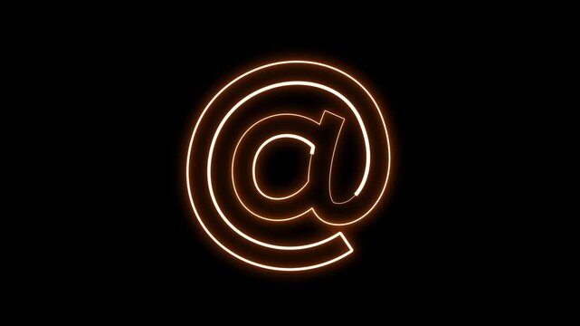 Glowing At Symbol Icon Animation With Vibrant Neon Light Trails On Black Background