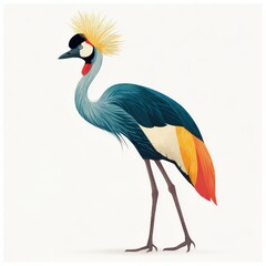 Fototapeta premium Digital Illustration Of A Grey Crowned Crane With Vibrant Yellow Crest On A White Background