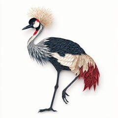 Fototapeta premium Elegant Black Crowned Crane Bird Standing On One Leg Against A Clean White Background