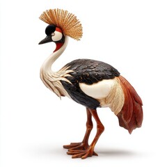 Fototapeta premium Elegant Black Crowned Crane With Golden Crest Standing On White Background For Wildlife Catalog