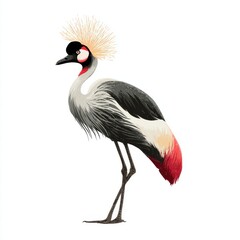 Fototapeta premium Elegant Grey Crowned Crane Standing On Isolated White Background