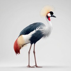 Fototapeta premium Elegant Grey Crowned Crane Standing Isolated On A Clean Light Grey Background With Soft Studio Lighting