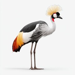 Fototapeta premium Elegant Grey Crowned Crane With Golden Crest And Vibrant Plumage Standing Isolated On White Background