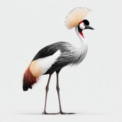 Fototapeta premium Elegant Grey Crowned Crane With Stiff Golden Crest Feathers Standing Against Isolated White Background