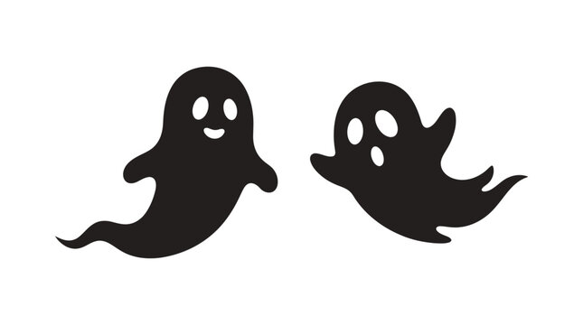 Two cartoon ghosts are depicted as a black silhouette
