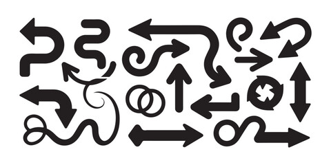 Fototapeta premium Collection of decorative arrows with curls and swirls for creative page layouts and design accents.