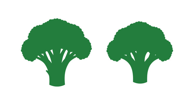 Two green broccoli silhouettes against a white background