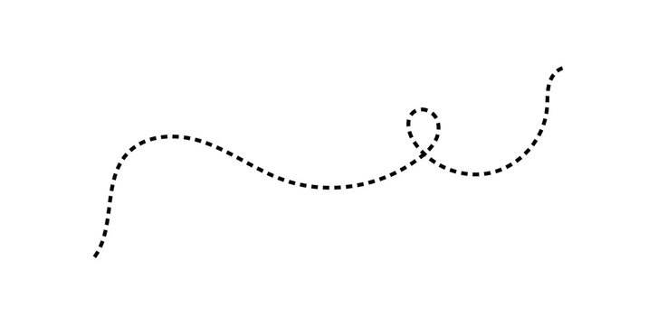 Dotted path line with a element isolated on white background curved line dashed line graphic element motion path design element