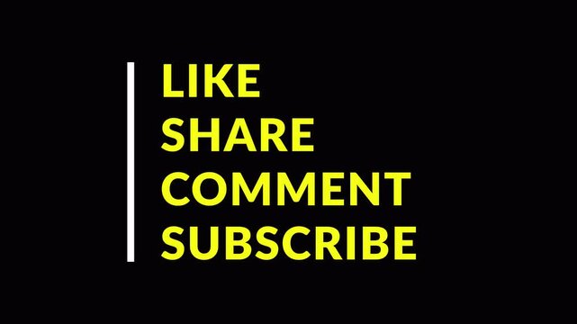 Minimal social media call to action animation with subscribe like comment share text. Clean modern typography, accent line, alpha transparent background, 4K resolution for videos. alpha channel 