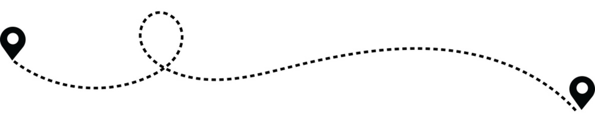 Dashed path with a between two map pins dashed line map pin dotted line travel route navigation location destination distance © WASIF-MEHMOOD