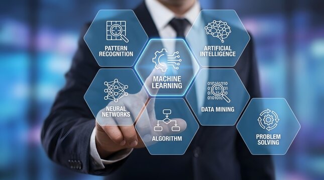 Machine learning concept with icons for AI and data mining