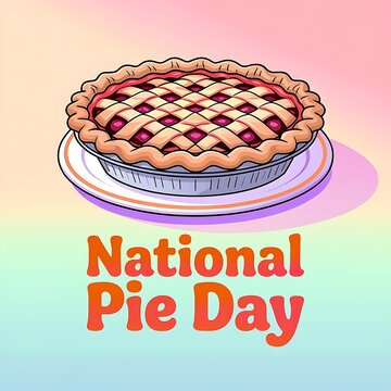 Delicious baked cherry pie on a white plate celebrating national pie day illustration with illustration