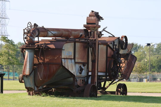 Full Side View of Rusted Antique Grain Threshing Machine
Category: Industry
