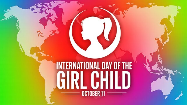 International day of the girl child poster with world map and silhouette girl power women empowerment silhouette