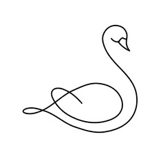 A minimalist black line art illustration of a graceful swan with spread wings, designed as a clean vector icon © milami