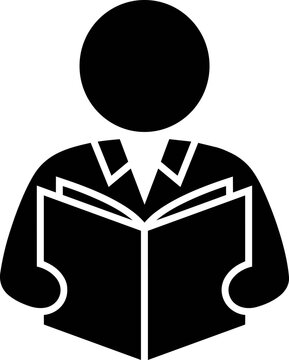 Silhouette of person reading an open book a flat icon
