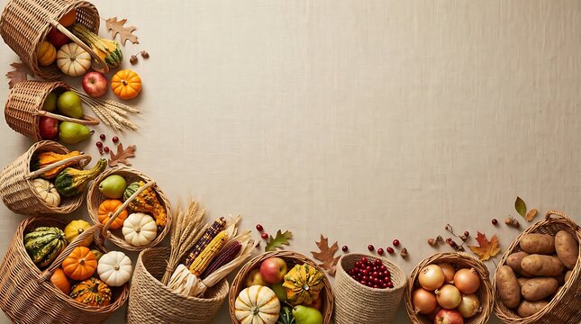A bountiful thanksgiving harvest display featuring pumpkins gourds fruits and wheat stalks creates a warm and inviting autumnal atmosphere for celebration