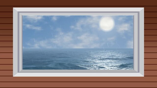 Rainy Day Ocean View Through a Modern Cabin Window