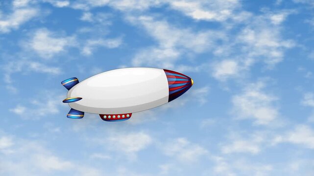 Animated Blimp Flying Through Blue Sky with White Clouds